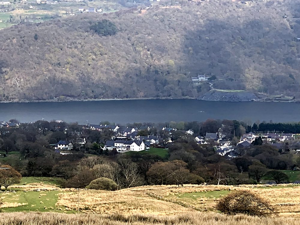 Llanberis and Llyn Padarn seen from the fields above the village